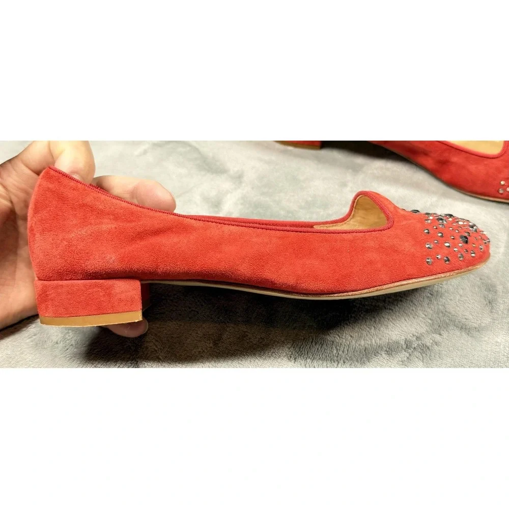 Sesto‎ Meucci Shoes Womens Size 9.5 Red Suede Rhinestone Flats Slip On Italy